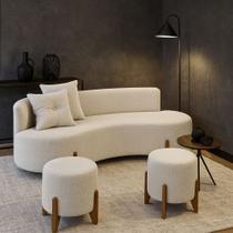 Conjunto Sofá Curvo Orgânico + 02 Puff Luna Boucle Branco - Montanaris Decor