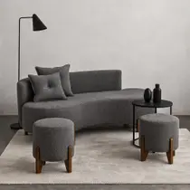Conjunto Sofá Curvo Orgânico + 02 Puff Luna Boucle Cinza - Montanaris Decor
