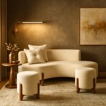 Conjunto Sofá Curvo Orgânico + 02 Puff Luna Boucle Off White - Montanaris Decor