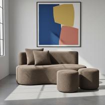 Conjunto Sofá Curvo Orgânico + 2Puffs Nature Gaia Boucle Cappuccino - Montanaris Decor