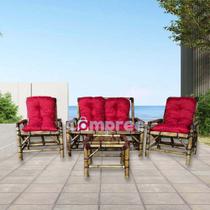 Conjunto Sofá de Bambu 4 Lugares com Almofadas Vermelho