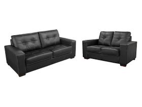 Conjunto Sofá de Couro Punto 3 e 2 lugares - Preto Pigmentado - Mempra Conjunto Sofá de Couro Punto 3 e 2 lugares - Preto Pigmentado - Mempra