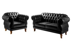 Conjunto Sofá Duquesa 2 Lugares + 1 Poltrona Chesterfield Colonial Vintage
