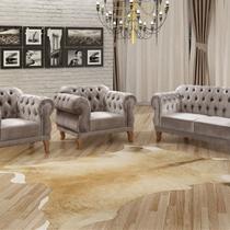 Conjunto Sofá Duquesa Chesterfield Lugares e 2 Poltronas Cinza Capuccino Conjunto Sofá Duquesa Chesterfield Lugares e 2 Poltronas Cinza Capuccino