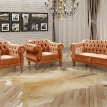 Conjunto Sofá Duquesa Chesterfield Lugares e 2 Poltronas Cobre Terracota Conjunto Sofá Duquesa Chesterfield Lugares e 2 Poltronas Cobre Terracota