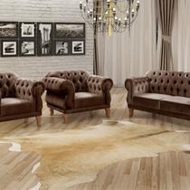 Conjunto Sofá Duquesa Chesterfield Lugares e 2 Poltronas Marrom Conjunto Sofá Duquesa Chesterfield Lugares e 2 Poltronas Marrom