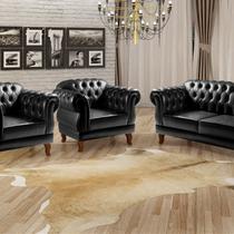 Conjunto Sofá Duquesa Chesterfield Lugares e 2 Poltronas Preto Conjunto Sofá Duquesa Chesterfield Lugares e 2 Poltronas Preto