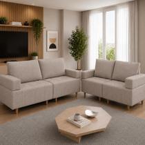 Conjunto Sofá Estofado Roma 3x2 Lugares Linho Sala de Estar Conjunto Sofá Estofado Roma 3x2 Lugares Linho Sala de Estar