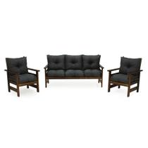 Conjunto Sofá Havaí 3 Lugares e 2 Poltronas De Madeira Conjunto Sofá Havaí 3 Lugares e 2 Poltronas De Madeira