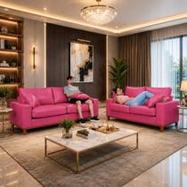 Conjunto Sofá Living 2 e 3 Lugares em Material Sintético