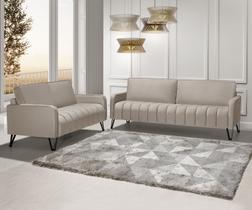 Conjunto Sofá Living 3 E 2 Lugares - Pé De Ferro - Linho Bege Conjunto Sofá Living 3 E 2 Lugares - Pé De Ferro - Linho Bege