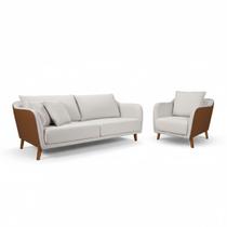 Conjunto Sofá Living Hórus e Poltrona Tecido Composê Linho Cru e Marrom Terracota 2,00M Conjunto Sofá Living Hórus e Poltrona Tecido Composê Linho Cru e Marrom Terracota 2,00M
