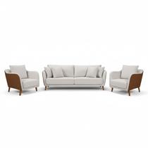 Conjunto Sofá Living Hórus e Poltronas Tecido Composê Linho Cru e Marrom Terracota 1,70M Conjunto Sofá Living Hórus e Poltronas Tecido Composê Linho Cru e Marrom Terracota 1,70M