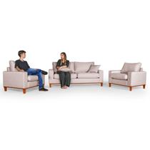 Conjunto Sofá Living Istambul Com Poltrona em Linho