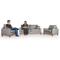 Conjunto Sofá Living Istambul Com Poltrona em Linho