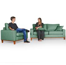 Conjunto Sofá Living Istambul Com Uma Poltronas Tecido Linho