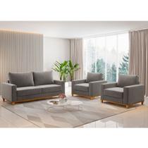 Conjunto Sofá Living Linho 180cm Vicente com 2 Poltrona Viena Viero