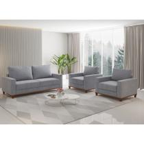 Conjunto Sofá Living Linho 180cm Vicente com 2 Poltrona Viena Viero