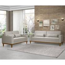 Conjunto Sofá Living Valência 3/2 Lug. - Base Madeira- Linho BEGE