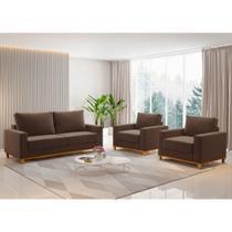 Conjunto Sofá Living Veludo 180cm Vicente com 2 Poltrona Viena Viero