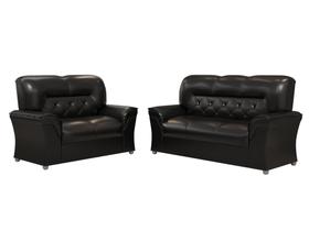 Conjunto Sofá Lufer 3 e 2 Lugares Caete material sintético Preto