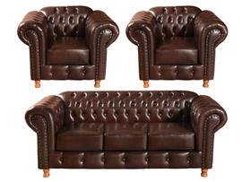 Conjunto Sofá Luis XV 3 Lugares + 2 Poltronas Chesterfield Imperial Retrô