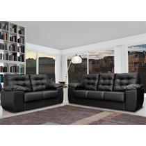 Conjunto Sofá Luxemburgo 3 E 2 Lugares 1,52m e 2,02m material sintético Preto