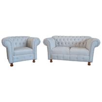Conjunto Sofa Namoradeira Chesterfield Capitone Luis XV Suede Nude / decoracao, sala tv estar, recepcao