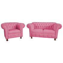 Conjunto Sofa Namoradeira Chesterfield Capitone Luis XV Suede Rosa / decoracao, sala tv estar, recepcao