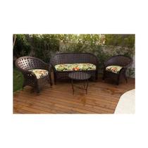 Conjunto Sofá para Jardim Bali Trançado Fibra Sintética Sofá 2 Lugares 2 Poltronas e Mesa de Centro - Tecido Saquarema