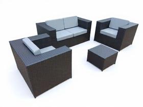 Conjunto Sofa Poltronas Area Externa Interna Varanda Jardim Fibra Sintética Cor Tabaco