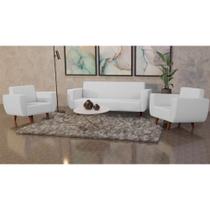 Conjunto Sofá Ravena 3 Lugares + 2 Poltronas Ravena material sintético Branco - CASTELLI