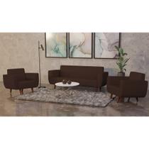 Conjunto Sofá Ravena 3 Lugares + 2 Poltronas Ravena Sued Marrom