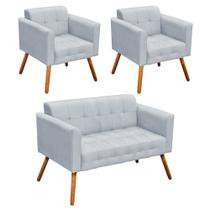 Conjunto Sofá Retrô 2 Lugares e 02 Poltronas Elisa Suede Cinza - D'Rossi Conjunto Sofá Retrô 2 Lugares e 02 Poltronas Elisa Suede Cinza - D'Rossi