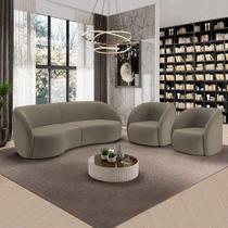 Conjunto Sofá Sala de Estar Bipartido 240cm e 2 Poltronas Clarke Veludo Castor G45 - Gran Belo
