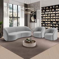 Conjunto Sofá Sala de Estar Bipartido 240cm e 2 Poltronas Clarke Veludo Cinza G45 - Gran Belo