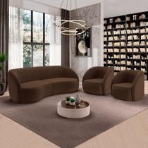 Conjunto Sofá Sala de Estar Bipartido 240cm e 2 Poltronas Clarke Veludo Marrom G45 - Gran Belo