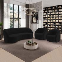 Conjunto Sofá Sala de Estar Bipartido 240cm e 2 Poltronas Clarke Veludo Preto G45 - Gran Belo