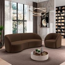 Conjunto Sofá Sala de Estar Bipartido 240cm e Poltrona Clarke Veludo Marrom G45 - Gran Belo
