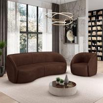 Conjunto Sofá Sala de Estar Bipartido 288cm e Poltrona Clarke PU Marrom Manchado G45 - Gran Belo