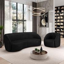 Conjunto Sofá Sala de Estar Bipartido 318cm e Poltrona Clarke PU Preto Manchado G45 - Gran Belo