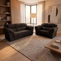 Conjunto Sofá Windsor Velut Marrom 3 e 2 Lugares 2,04m e 1,59m - King House Conjunto Sofá Windsor Velut Marrom 3 e 2 Lugares 2,04m e 1,59m - King House