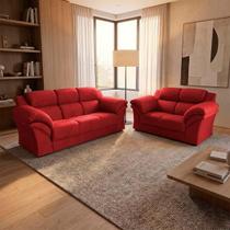 Conjunto Sofá Windsor Velut Vermelho 3 e 2 Lugares 2,04m e 1,59m - King House Conjunto Sofá Windsor Velut Vermelho 3 e 2 Lugares 2,04m e 1,59m - King House