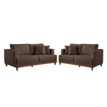 Conjunto Sofás 2 E 3 Lugares Estofados M-175 Veludo Martins Marrom Conjunto Sofás 2 E 3 Lugares Estofados M-175 Veludo Martins Marrom