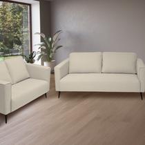 Conjunto Sofás 3 e 2 Lugares Tecido Poliéster Fun Cinza Off White