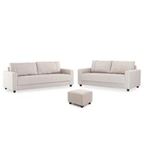 Conjunto Sofás 3 e 3,5 Lugares e Puff Herval Clean, Linho Bege Conjunto Sofás 3 e 3,5 Lugares e Puff Herval Clean, Linho Bege