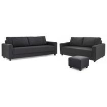 Conjunto Sofás 3 e 3,5 Lugares e Puff Herval Clean, Linho Grafite Conjunto Sofás 3 e 3,5 Lugares e Puff Herval Clean, Linho Grafite