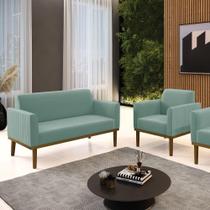 Conjunto Sofás Marisa Namoradeira e 2 Poltronas Menta Veludo D'Rossi Conjunto Sofás Marisa Namoradeira e 2 Poltronas Menta Veludo D'Rossi