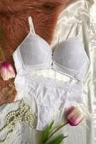 Conjunto sofisticado sutiã c/ bojo sem arco em renda e calcinha branca (tam g) lindelucy