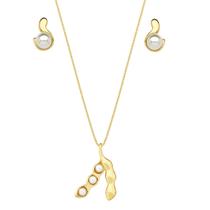 Conjunto Soja com Pérolas Revestido em Ouro Conjunto Soja com Pérolas Revestido em Ouro